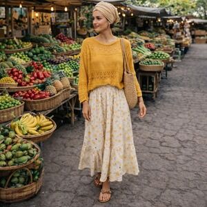 Francesca's Collections Alya Long Sleeve Mustard Crochet lace sweater Size Small